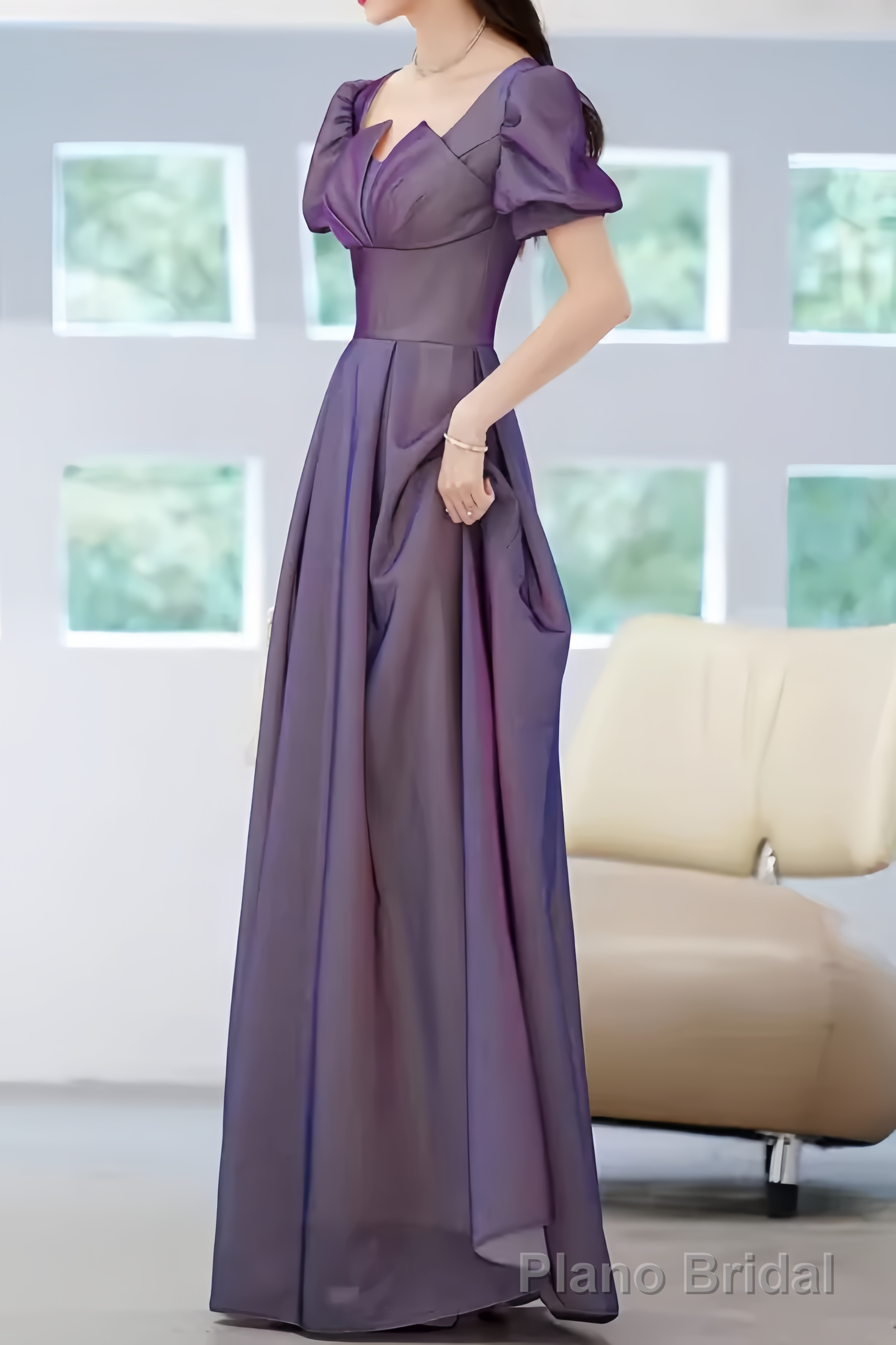 Sexy A line Grape Sequin Prom Dress Long Prom Dresses
