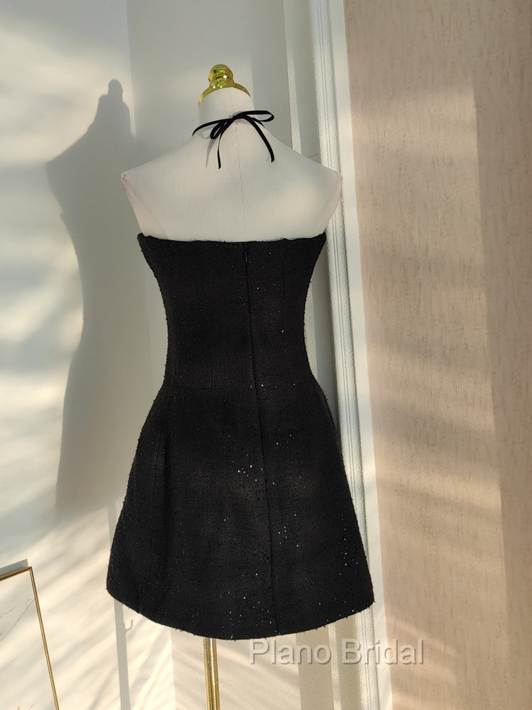 Sexy A Line Halter Black Holiday Dresses Travel Vacation Dresses Short Birthday Dresses