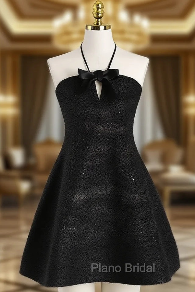 Sexy A Line Halter Black Holiday Dresses Travel Vacation Dresses Short Birthday Dresses Main image