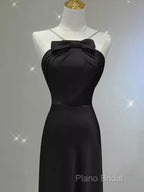Sexy A Line Halter Long Black Satin Formal Prom Dresses