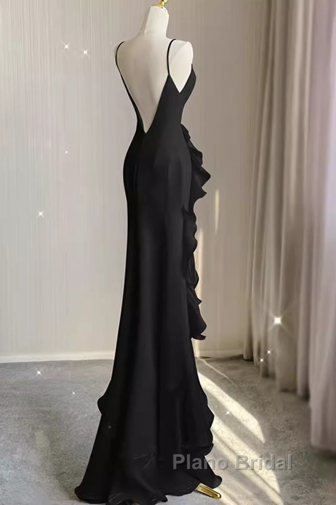 Sexy A Line Long Senior Chiffon Black Formal Prom Dresses Formal Dresses