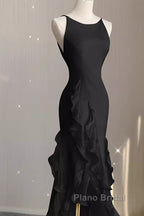 Sexy A Line Long Senior Chiffon Black Formal Prom Dresses Formal Dresses