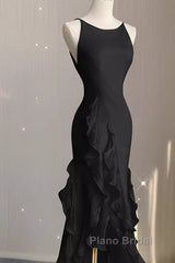 Sexy A Line Long Senior Chiffon Black Formal Prom Dresses Formal Dresses