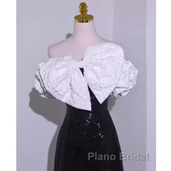 Sexy A Line Off The Shoulder Long Black Sequin Formal Prom Dresses