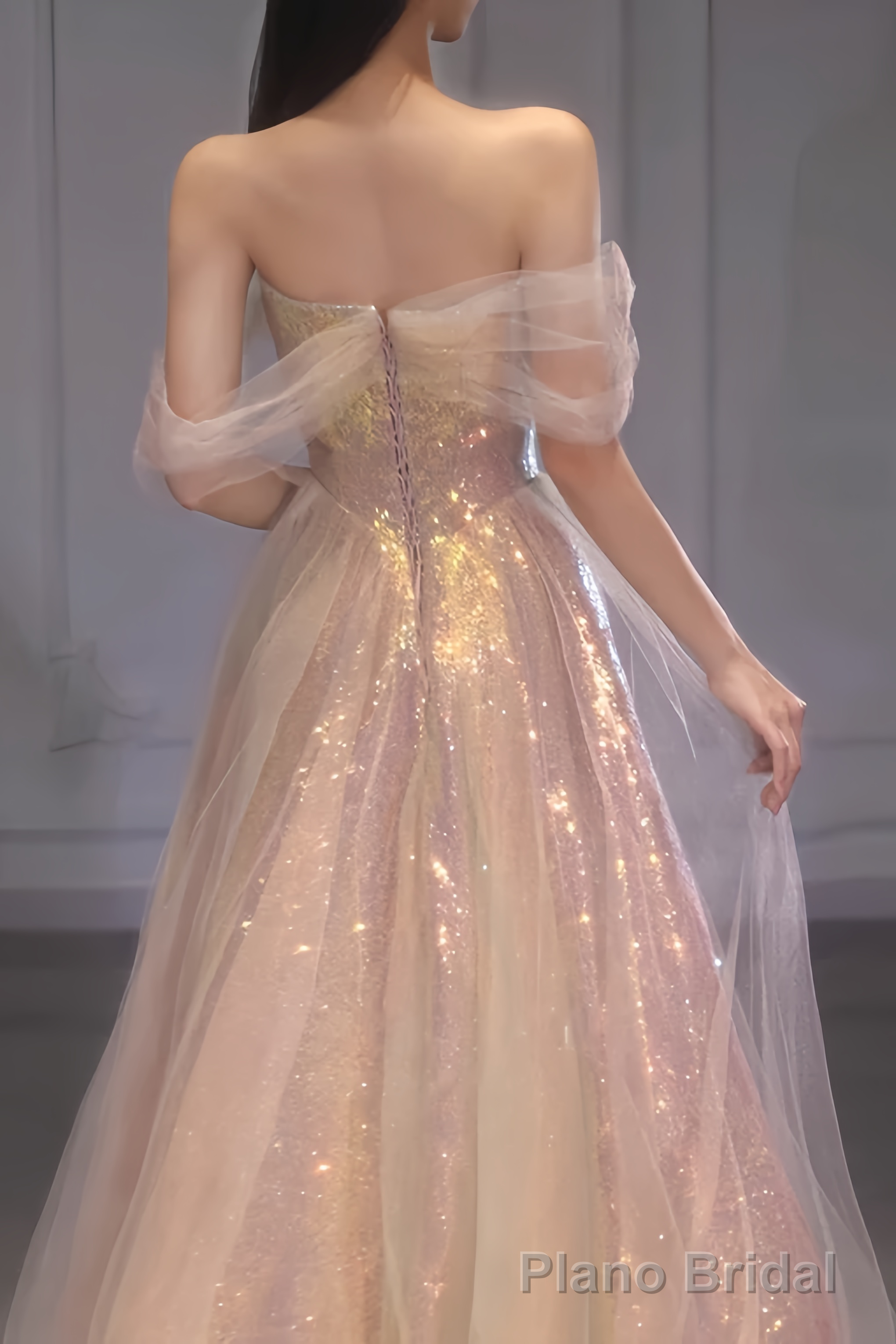 Sexy A line Off The Shoulder Prom Dresses With Sleeves Long Prom Gown Secondary image