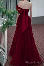 Sexy A line Party Dresses Strapless Red Prom Dresses