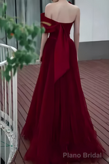 Sexy A line Party Dresses Strapless Red Prom Dresses