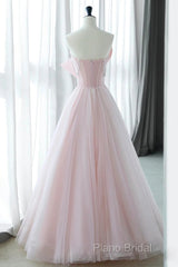 Sexy A-Line Pink Tulle Long Formal Prom Dresses