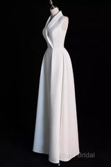 Sexy A Line Satin Party Dresses Long White Formal Prom Dresses