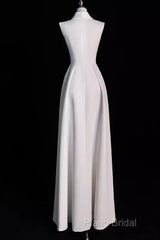 Sexy A Line Satin Party Dresses Long White Formal Prom Dresses