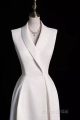 Sexy A Line Satin Party Dresses Long White Formal Prom Dresses