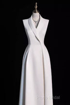 Sexy A Line Satin Party Dresses Long White Formal Prom Dresses