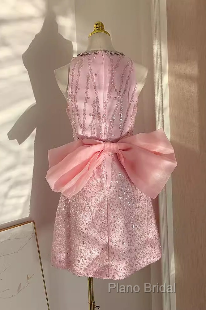 Sexy A Line Scoop Pink Sequin Travel Vacation Dresses Short Birthday Dresses
