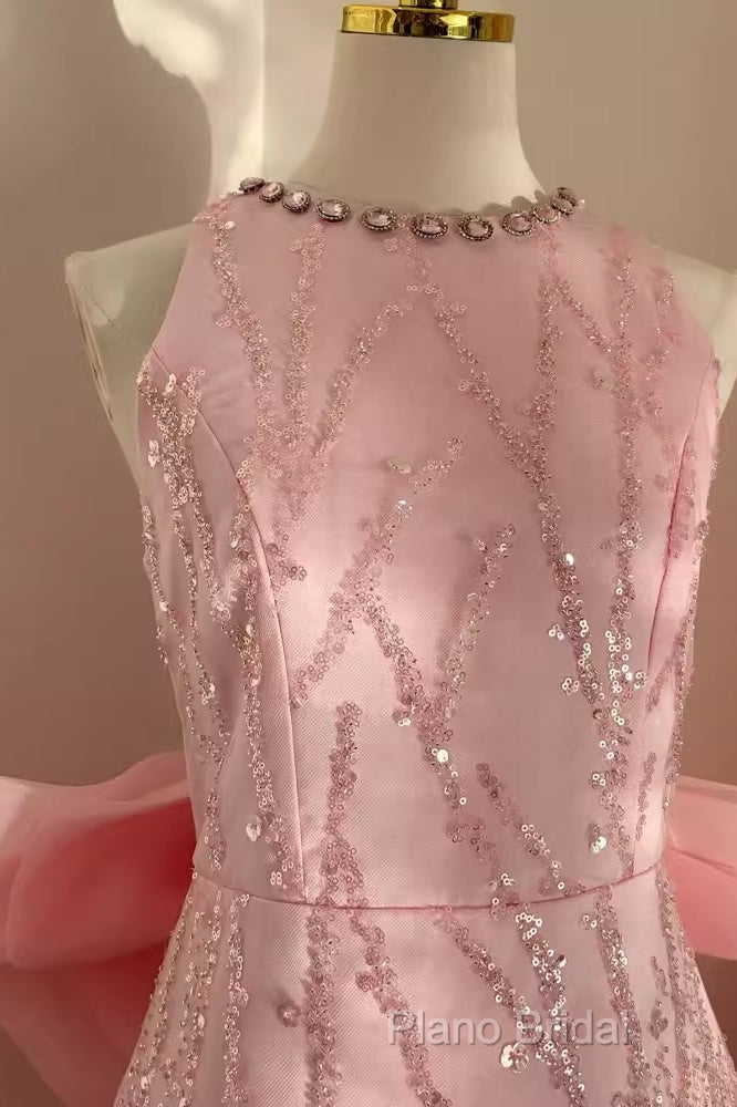 Sexy A Line Scoop Pink Sequin Travel Vacation Dresses Short Birthday Dresses