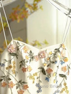 Sexy A Line Spaghetti Straps Ivory Floral Satin Formal Prom Dresses Birthday Outfits Evening Gown