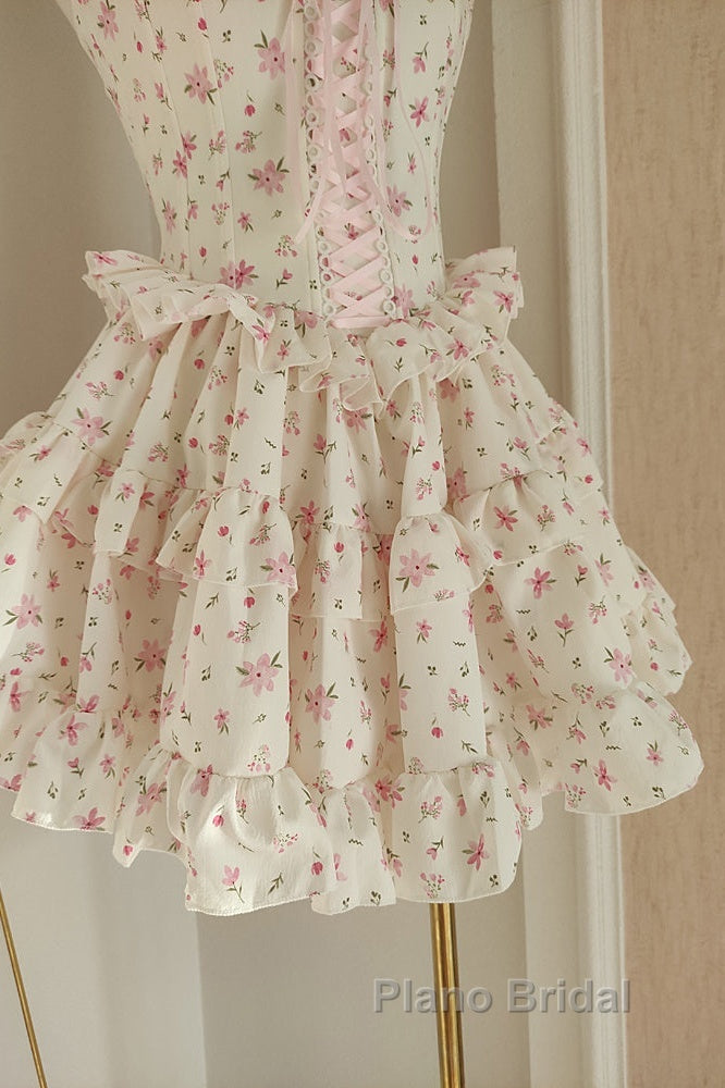 Sexy A Line Strapless Floral Holiday Dresses Travel Vacation Dresses Short Chiffon Birthday Dresses Secondary image