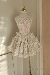 Sexy A Line Strapless Floral Holiday Dresses Travel Vacation Dresses Short Chiffon Birthday Dresses