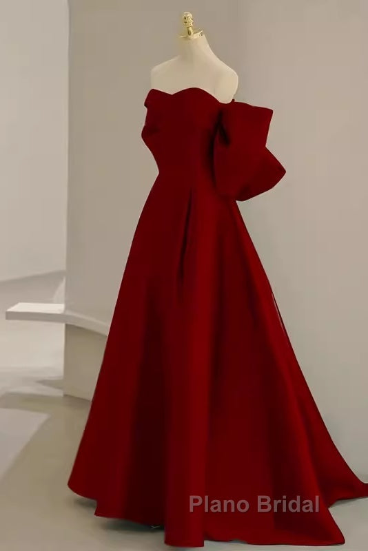 Sexy A Line Strapless Red Long Formal Prom Dresses Secondary image