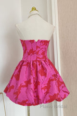 Sexy A Line Strapless Satin Pink Floral Vacation Dresses Short Birthday Dresses