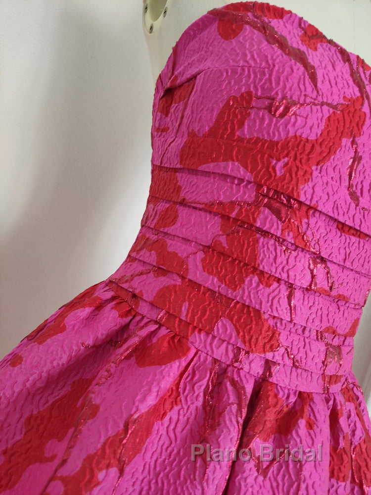 Sexy A Line Strapless Satin Pink Floral Vacation Dresses Short Birthday Dresses