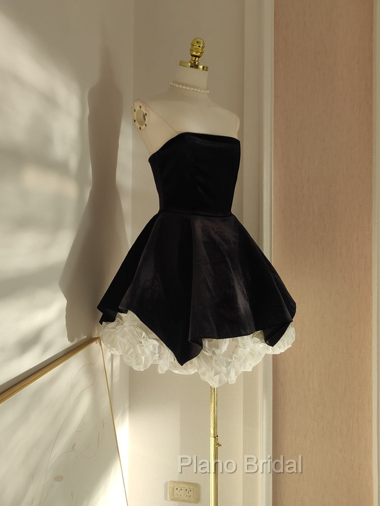 Sexy A Line Strapless Velvet Black Holiday Dresses Travel Vacation Dresses Short Birthday Dresses Secondary image