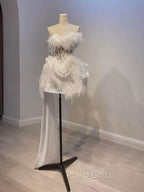 Sexy A Line Strapless White Feathers 18Th Birthday Outfits