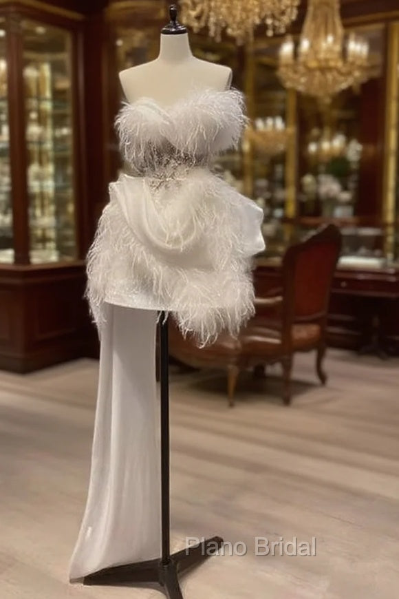 Sexy A Line Strapless White Feathers 18Th Birthday Outfits Main image