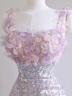 Sexy A Line Straps Lilac Sequin Formal Prom Dresses