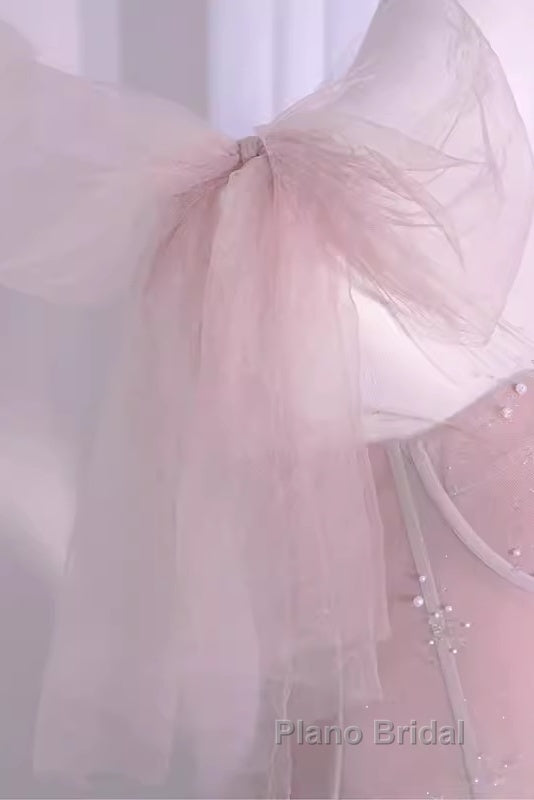 Sexy A Line Straps Neckline Long Pink Formal Prom Dresses