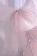 Sexy A Line Straps Neckline Long Pink Formal Prom Dresses