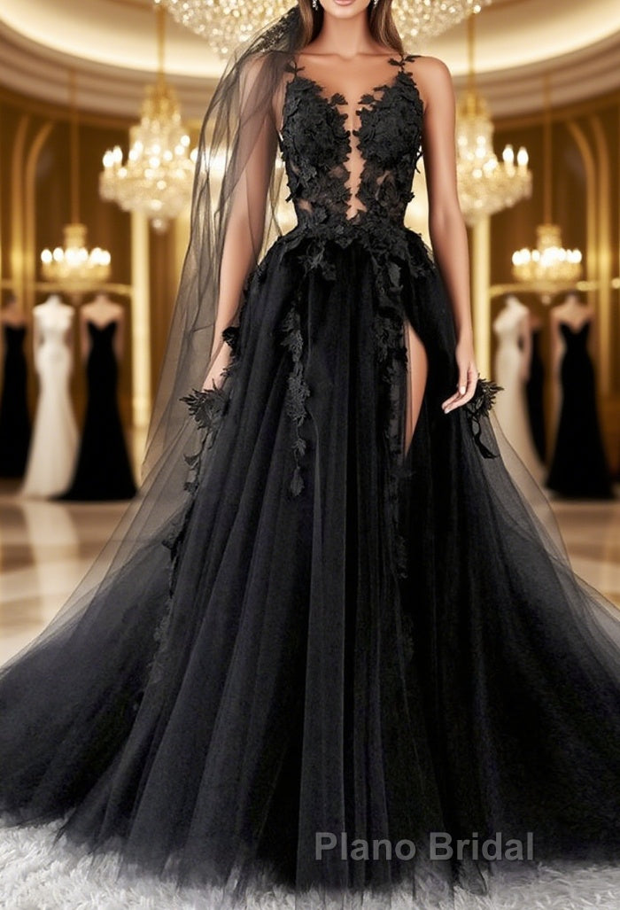 Sexy Backless Appliques Black Lace Long Formal Prom Dress, Black Lace Formal Dress, Black Evening Dress Main image