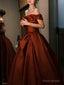 Sexy Ball Gown Off The Shoulder Satin Rust Red Floor Length Evening Dress Prom Dresses