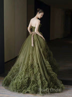 Sexy Ball Gown Strapless Neckline Green Ruffles Formal Dresses Formal Prom Dresses