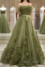 Sexy Ball Gown Strapless Neckline Green Ruffles Formal Dresses Formal Prom Dresses