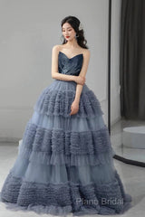 Sexy Ball Gown Sweetheart Neckline Gray Tulle Formal Dresses Formal Prom Dresses