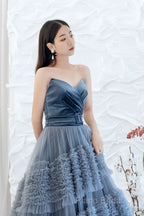 Sexy Ball Gown Sweetheart Neckline Gray Tulle Formal Dresses Formal Prom Dresses