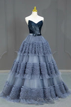 Sexy Ball Gown Sweetheart Neckline Gray Tulle Formal Dresses Formal Prom Dresses