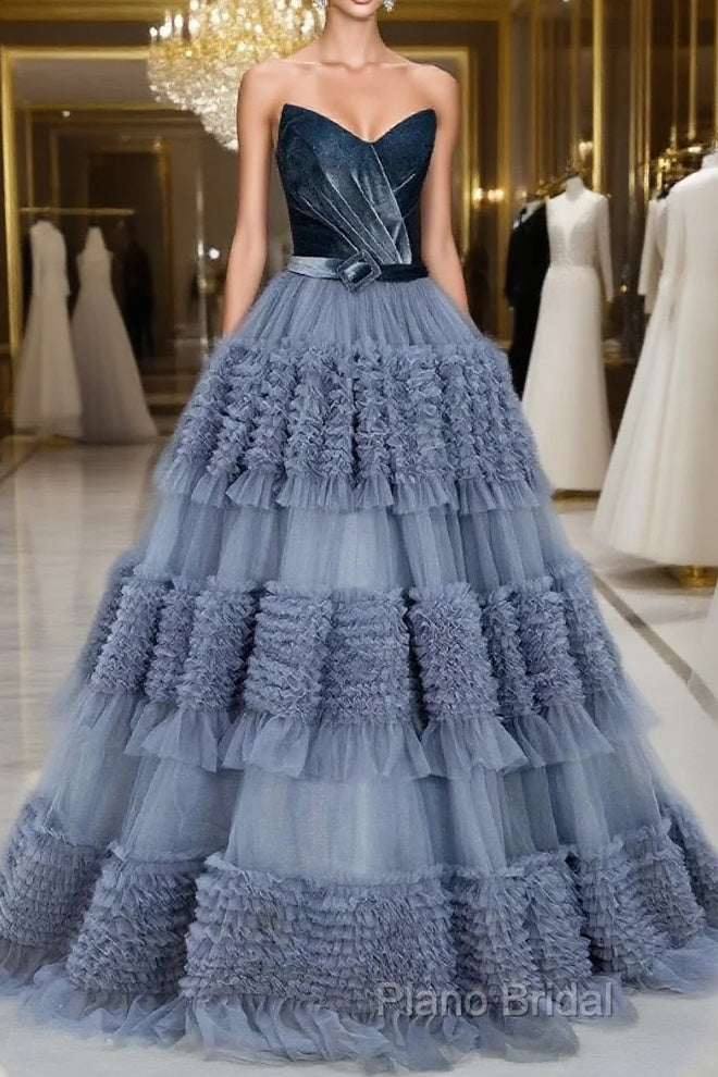 Sexy Ball Gown Sweetheart Neckline Gray Tulle Formal Dresses Formal Prom Dresses Main image