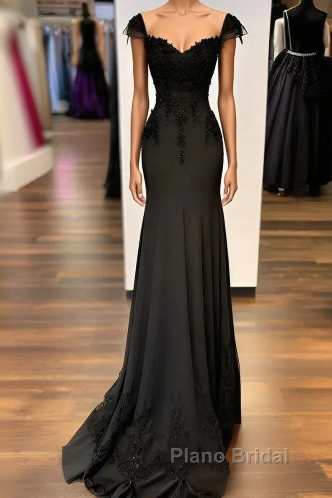 Sexy Black Mermaid Gown V Neck Chiffon Lace Formal Prom Dresses Evening Dresses Main image