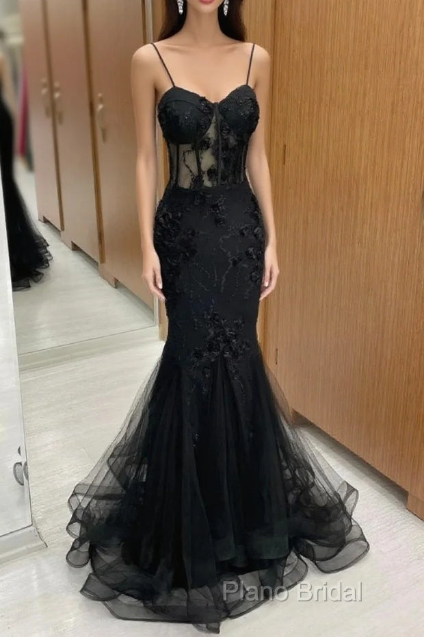 Sexy Black Mermaid Lace Long Formal Prom Dresses Formal Dresses Main image