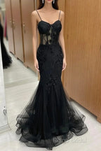 Sexy Black Mermaid Lace Long Formal Prom Dresses Formal Dresses