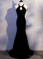 Sexy Black Mermaid Long Halter Evening Dress, Black Prom Dress
