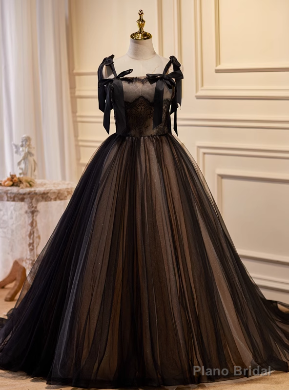 Sexy Black Tulle Lace Straps Prom Dress