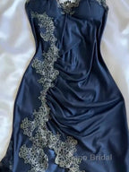 Sexy Bodycon Mermaid Straps Long Navy Blue Lace Formal Prom Dresses Party Dresses