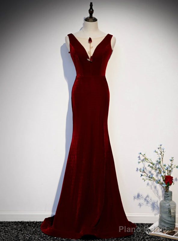 Sexy Dark Burgundy Mermaid Velvet Prom Dress Main image