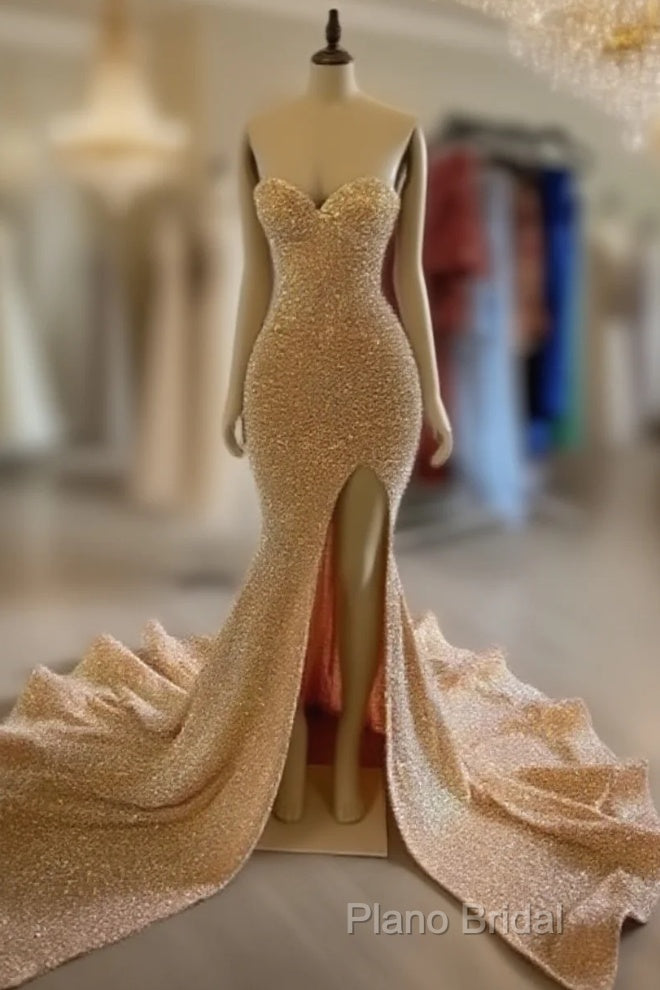 Sexy Gold Sequins Formal Prom Dresses Mermaid Long Black Girl Formal Dresses Main image