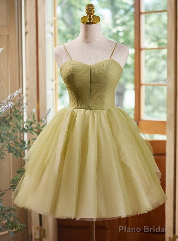 Sexy Green Tulle Spaghetti Straps Pleats Homecoming Dress Main image