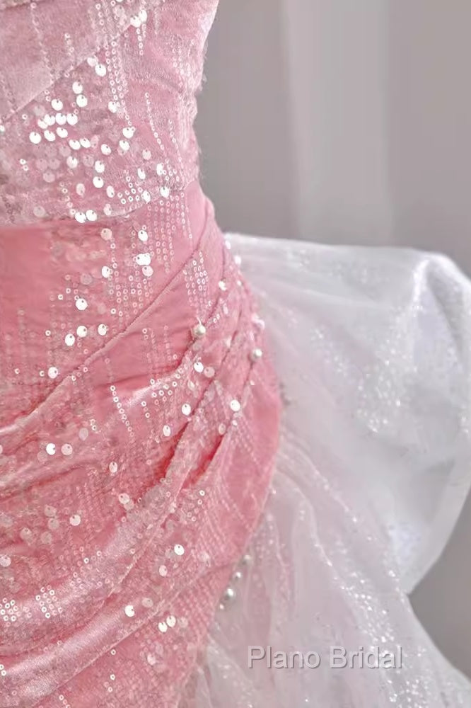 Sexy High Low Off The Shoulder Pink Velvet Formal Prom Dresses