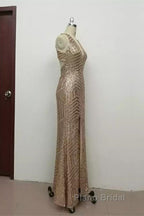 Sexy Leg Split Open Back Mermaid Sequins Formal Prom Dresses
