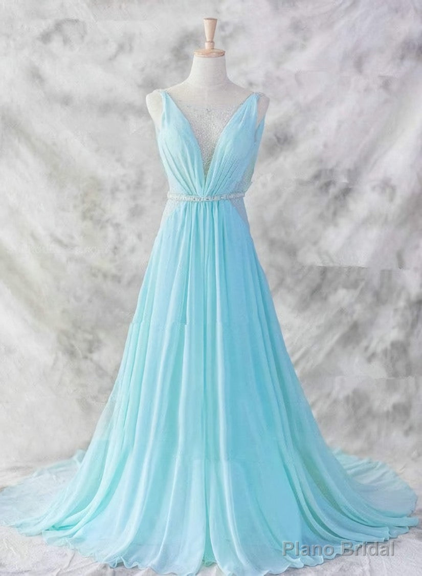 Sexy Light Blue Chiffon Backless Long Evening Gown, Blue Party Dress Secondary image